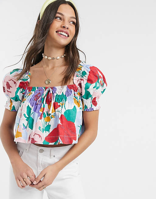 Faithfull lilla floral square neck crop top in floral print | ASOS