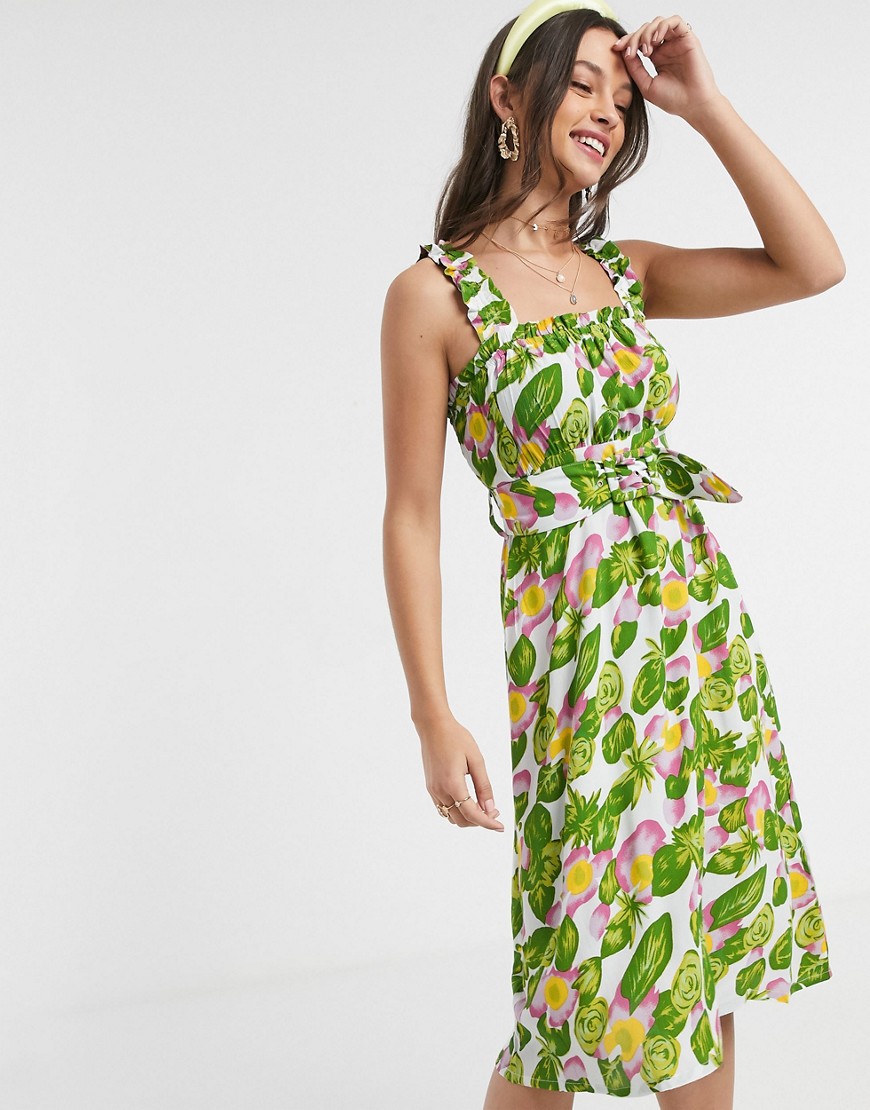 Faithfull - mae - Mouwloze midi-jurk met bloemenprint en riem-Groen