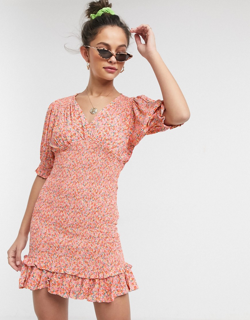 Faithfull - Margherita - Aangerimpelde mini-jurk met korte mouwen en bloemenprint in roze