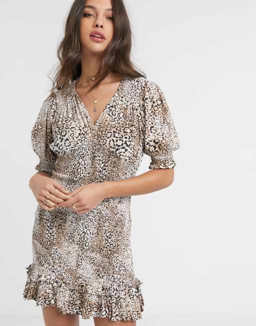 Faithfull margherita leopard short sleeve mini dress