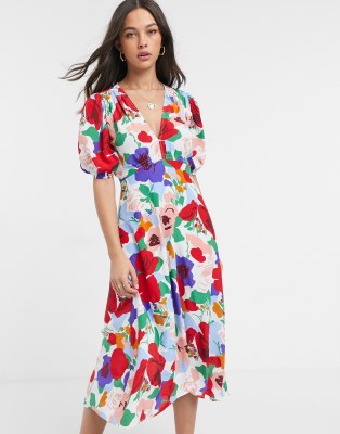 floral print midi dress with sleeves