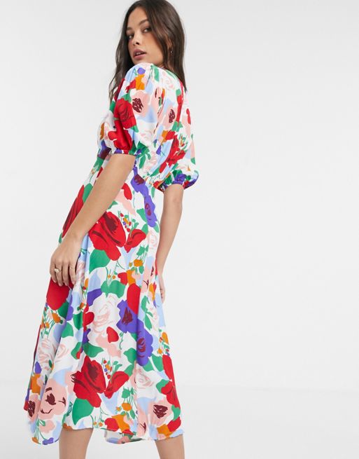 Faithfull vittoria floral short sleeve midi dress in floral print