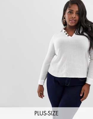 фото Фактурная рубашка на пуговицах vero moda curve-белый