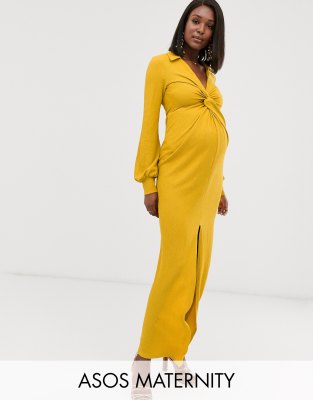 фото Фактурное платье макси с декоративным узлом и драпировкой asos design maternity-желтый asos maternity