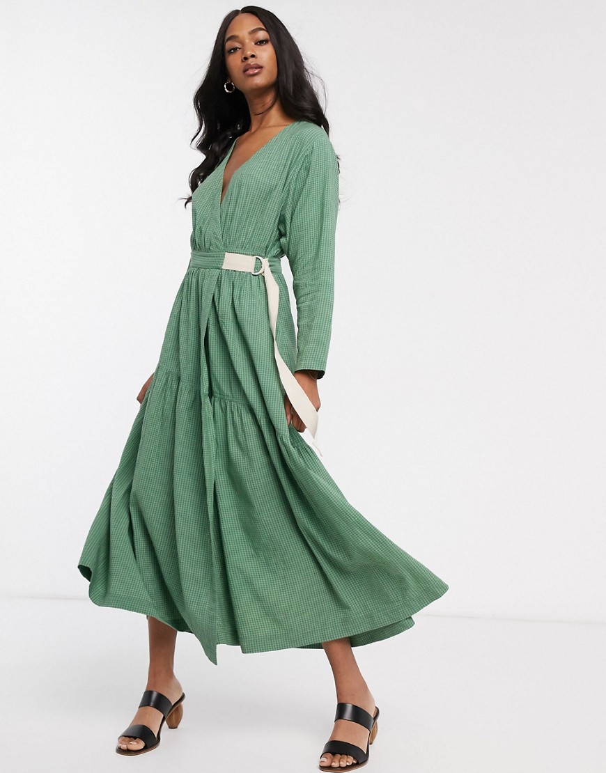фото Фактурное платье макси с запахом asos design-зеленый