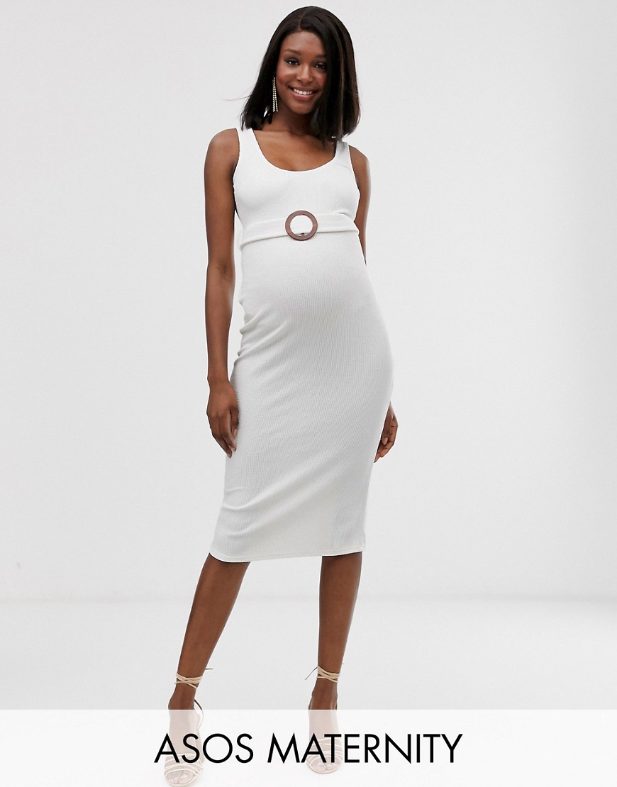 фото Фактурное платье миди с деревянным кольцом на ремне asos design maternity-белый asos maternity