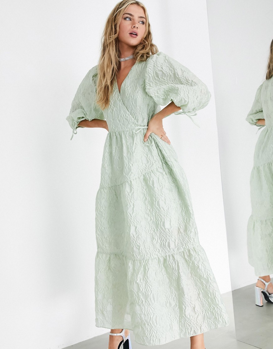 фото Фактурное платье миди с запахом и цветочным рисунком asos edition-зеленый