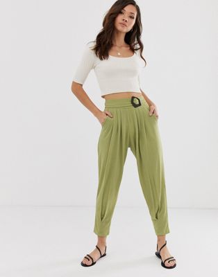 фото Фактурные брюки с пряжками asos design-зеленый