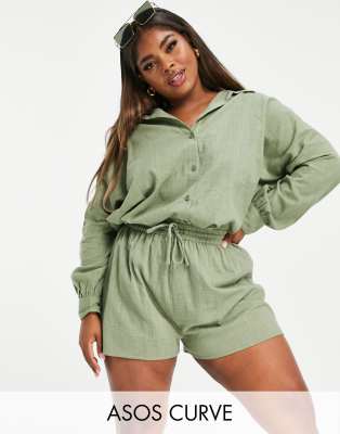 фото Фактурные пляжные шорты цвета хаки asos design curve-зеленый цвет asos curve