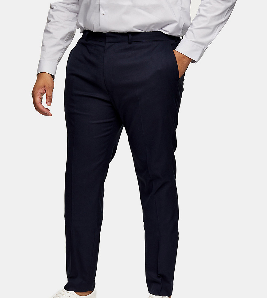 фото Фактурные зауженные брюки темно-синего цвета topman big & tall-синий