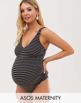 фото Фактурный слитный купальник в сине-золотистую полоску asos design maternity-мульти asos maternity