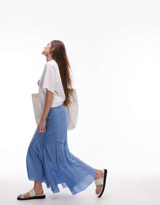Falda azul a rayas efecto descolorido con diseño efecto retales cosidos de Topshop