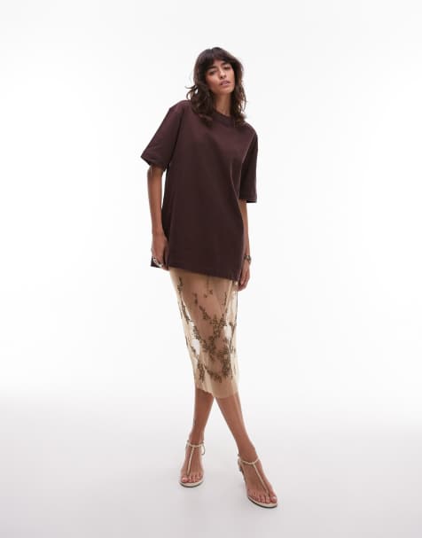 Falda beis de malla transparente con bordado con cuentas y lentejuelas de & Other Stories - view 1