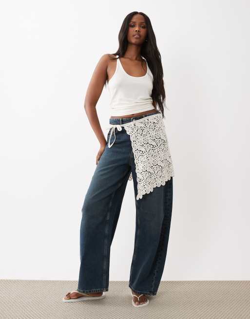 Falda blanco hueso cruzada de croché de Gina Tricot, 3 de 5