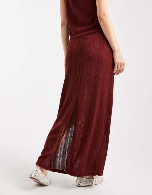 Falda burdeos con detalle a rayas de punto de Vero Moda (parte de un conjunto), 5 de 5