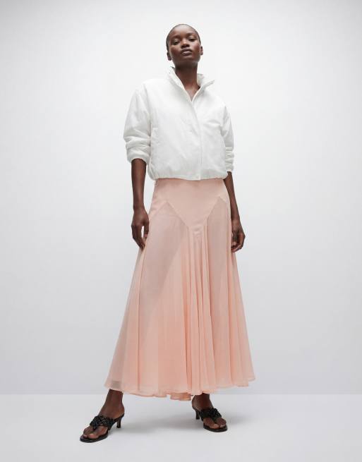 Falda color melocotón de corte sirena de mezcla de satén y chifón de ASOS DESIGN Tall, 9 de 12