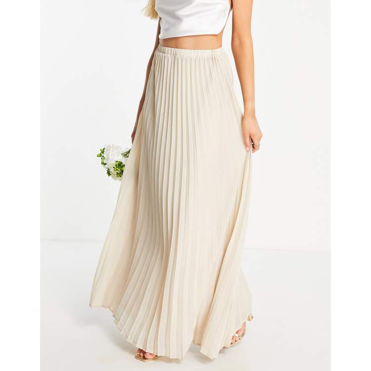 Falda de dama de honor larga color café leche plisada TFNC |