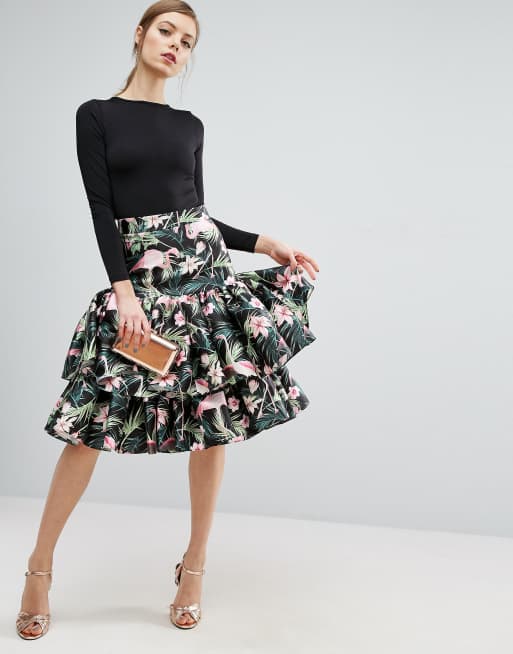 Falda de graduación de jacquard con bajo con volantes de | ASOS