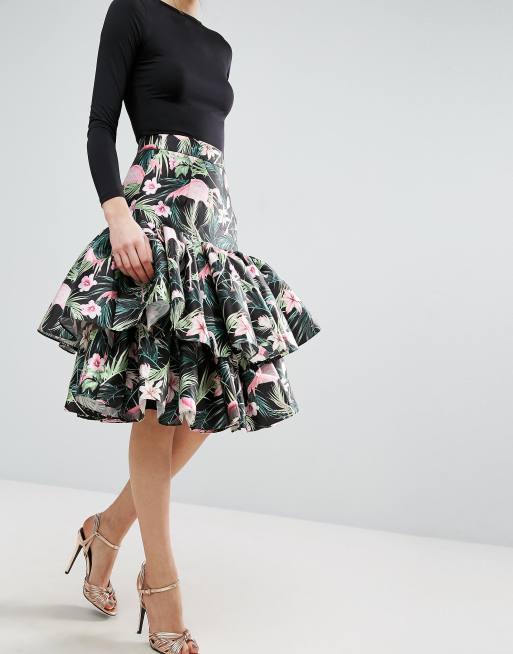 Falda de graduación de jacquard con bajo con volantes de | ASOS