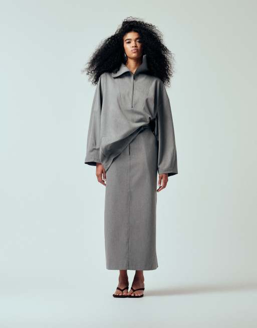 Falda de tubo larga gris de corte alargado de ASOS DESIGN (parte de un conjunto), 5 de 5