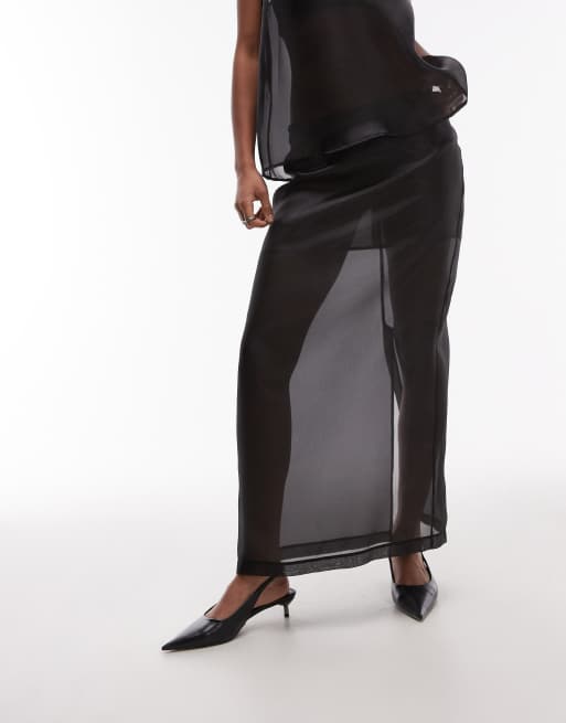 Falda de tubo larga negra de organza traslúcida de ASOS DESIGN, 5 de 5