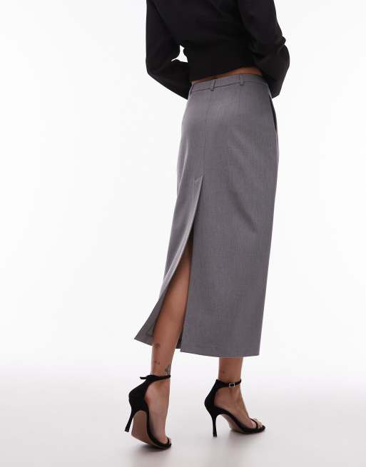 Falda de tubo midi gris jaspeado de corte sartorial con cinturón de ASOS DESIGN, 4 de 5
