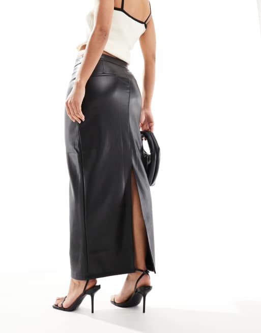 Falda de tubo midi negra de poliuretano de River Island, 2 de 5
