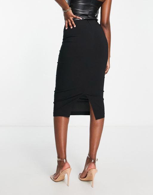 Falda de tubo midi negra de talle alto de ASOS DESIGN, 2 de 4