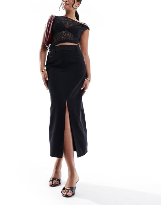 Falda de vestir midi negra con abertura delantera de New Look