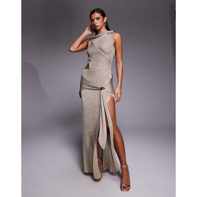 Falda dorada cruzada de punto metalizado Hazel de JLUXLABEL (parte