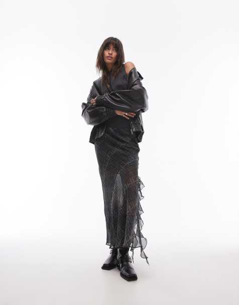 Falda larga a cuadros grunge de corte al bies con volantes y panales transparentes de Topshop - view 1