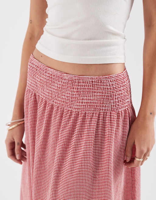 Falda larga a cuadros vichy rojos de ONLY, 4 de 5