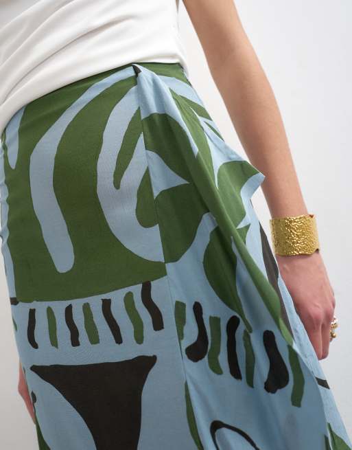 Falda larga azul estilo pareo con estampado de hojas abstracto de Topshop (parte de un conjunto), 4 de 5