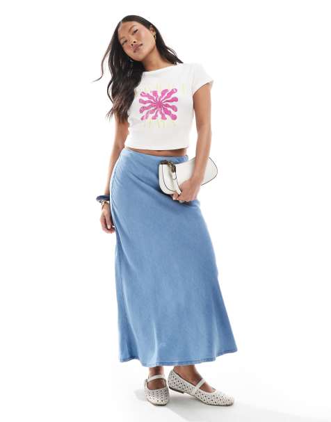 Falda larga azul medio de cambray de ONLY Petite - view 1