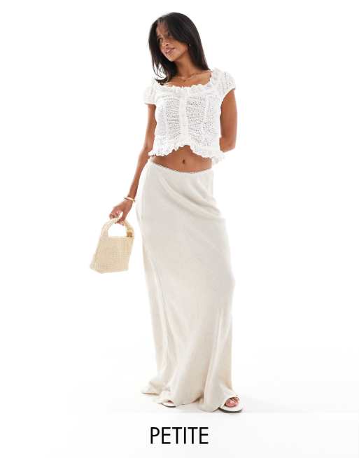 Falda larga beis de corte al bies de mezcla de lino flameado de Miss Selfridge Petite