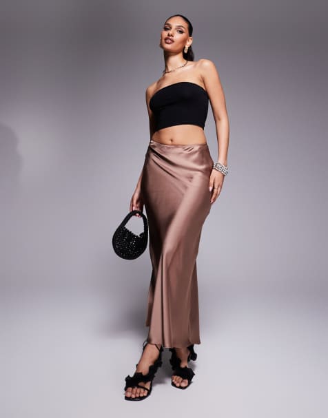 Falda larga beis de satén de River Island - view 1