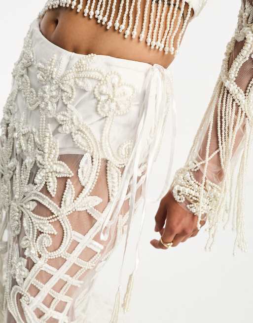 Falda larga blanca con diseño adornado de A Star Is Born (parte de un conjunto), 3 de 4