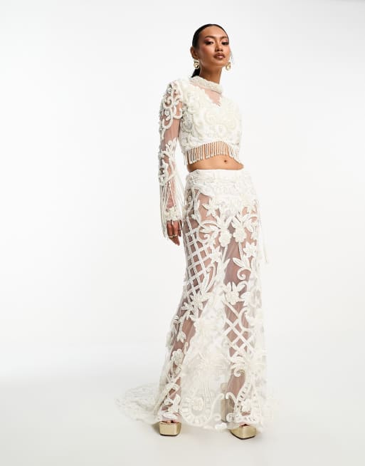 Falda larga blanca con diseño adornado de A Star Is Born (parte de un conjunto), 4 de 4