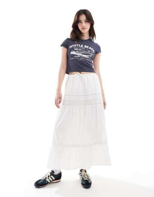 Falda larga blanca con inserto de encaje de Hollister, 2 de 5