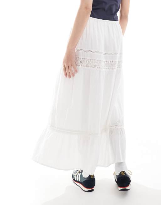 Falda larga blanca con inserto de encaje de Hollister, 4 de 5