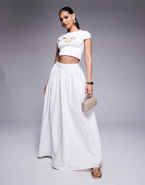 Falda larga blanca de talle alto de lino de Princess Polly - view 1