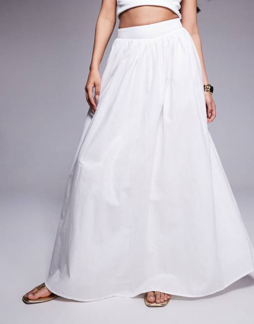 Falda larga blanca de talle alto de lino de Princess Polly, 5 de 5