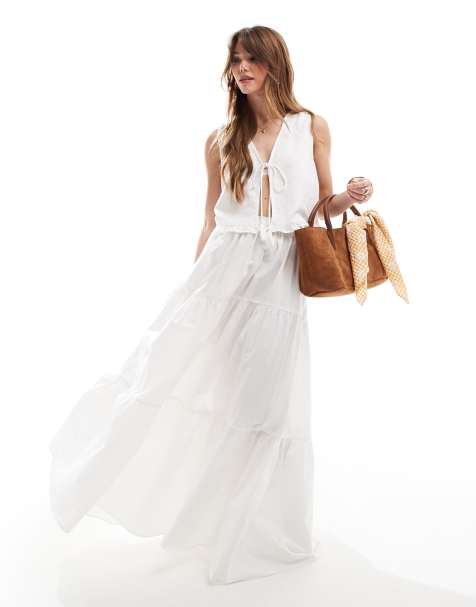 Falda larga blanca escalonada de estilo boho de ASOS DESIGN - view 1