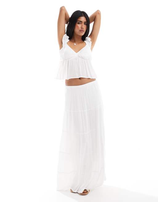 Falda larga blanca escalonada de Hollister