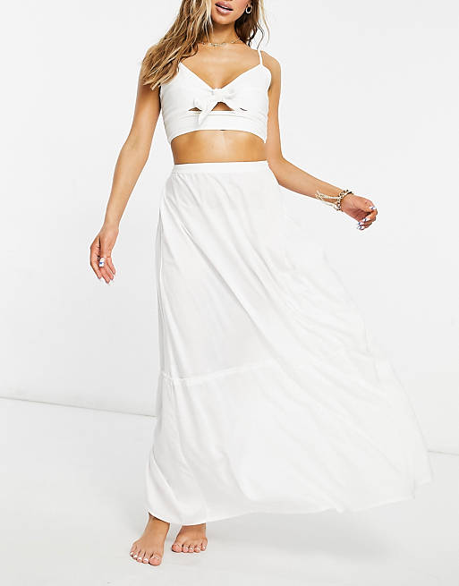 Falda larga blanca playera de estilo pradera exclusiva de Esmee (parte de un conjunto)