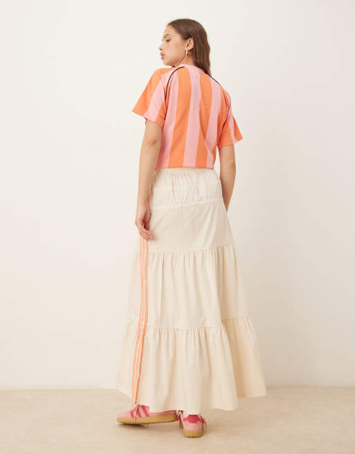 Falda larga blanco hueso con rayas de croché de adidas Originals