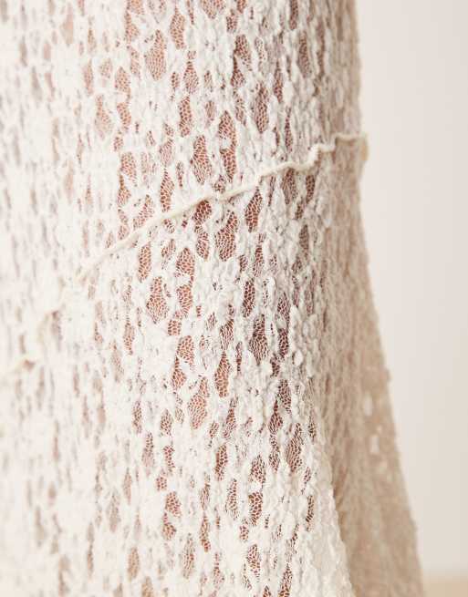 Falda larga blanco marfil con diseño dividido texturizado de encaje transparente de ASOS DESIGN, 2 de 5