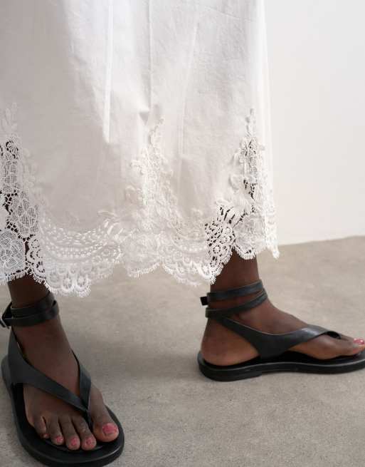 Falda larga blanco marfil de corte amplio circular con bajo de encaje de Topshop, 5 de 5