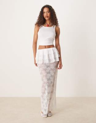 Falda larga blanco marfil de corte recto con volantes en la cintura de encaje transparente de ASOS DESIGN - view 1