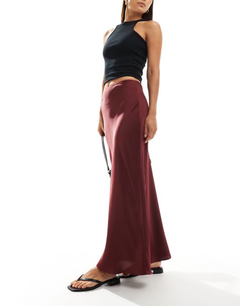 Falda larga burdeos de corte al bies de satén de ASOS DESIGN - view 1